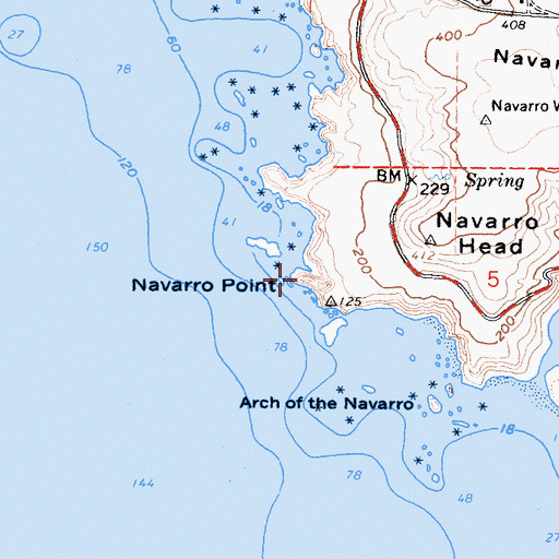 Topographic Map of Navarro Point, CA