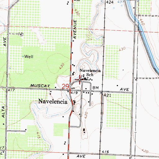 Topographic Map of Navelencia Middle School, CA