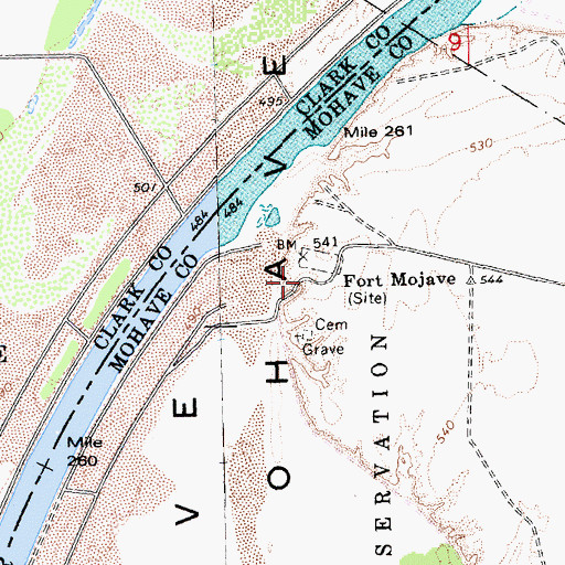 Topographic Map of Fort Mojave, AZ