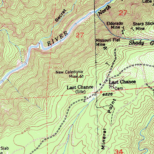 Topographic Map of New Caledonia Mine, CA