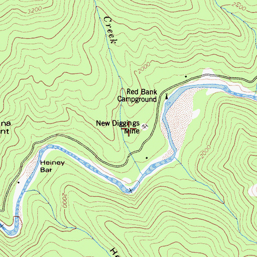 Topographic Map of New Diggings Mine, CA