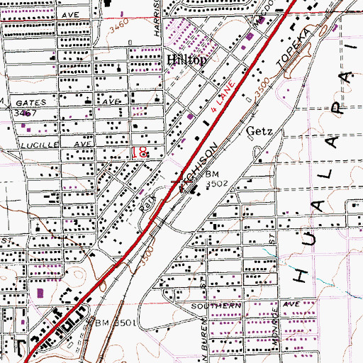 Topographic Map of Getz Railroad Station, AZ