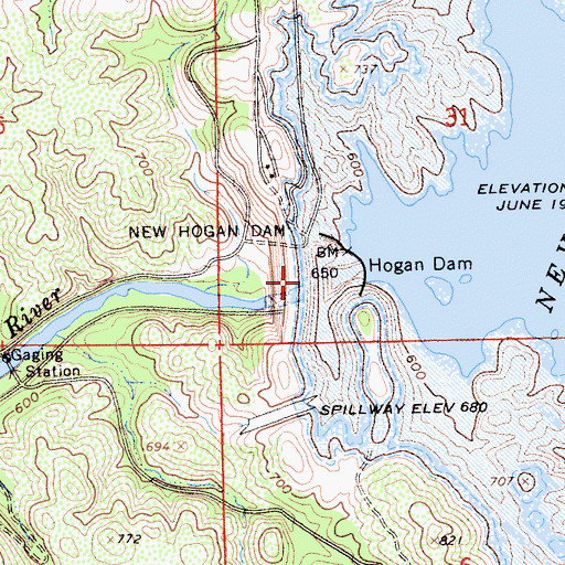 Topographic Map of New Hogan Dam, CA