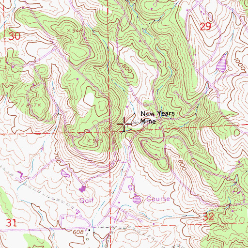 Topographic Map of New Years Mine, CA