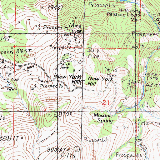 Topographic Map of New York Hill, CA