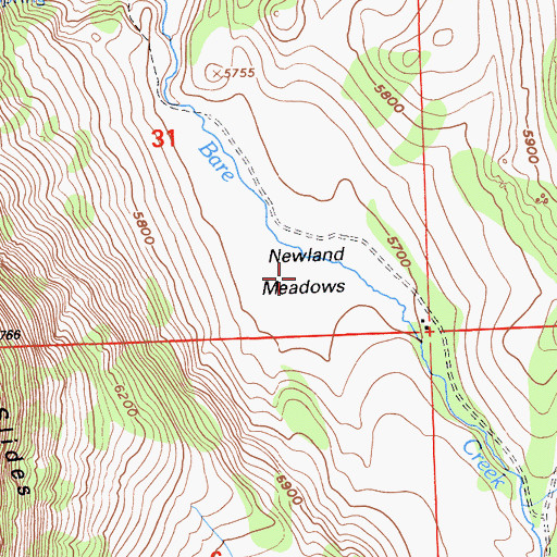 Topographic Map of Newland Meadows, CA