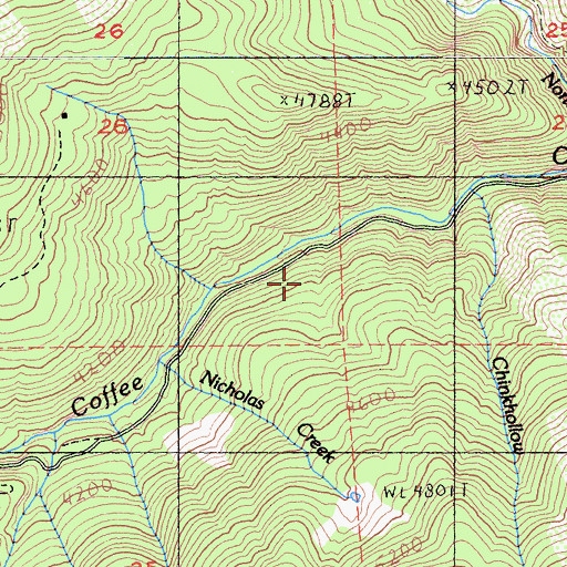 Topographic Map of Nicholas Creek, CA