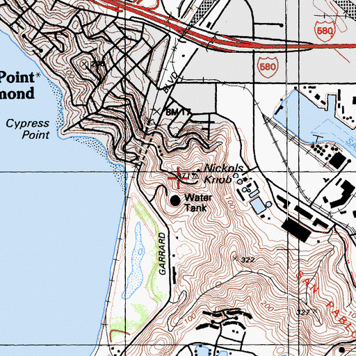 Topographic Map of Nickols Knob, CA