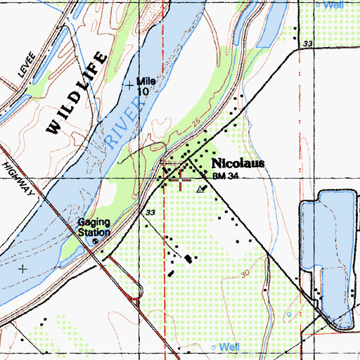 Topographic Map of Nicolaus, CA