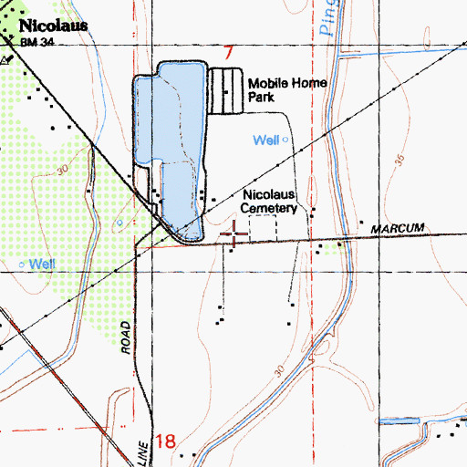 Topographic Map of Nicolaus Cemetery, CA