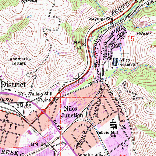 Topographic Map of Niles Canyon, CA