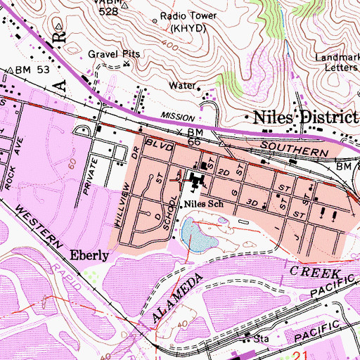 Topographic Map of Niles Elementary School, CA