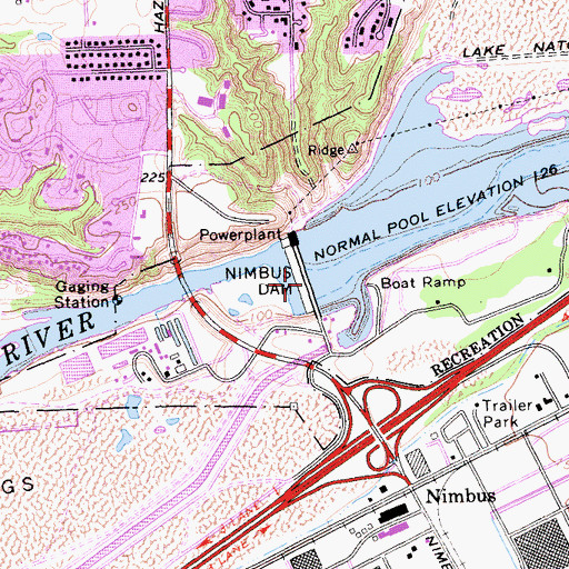 Topographic Map of Nimbus Dam, CA