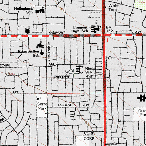 Topographic Map of Chester W Nimitz Elementary School, CA
