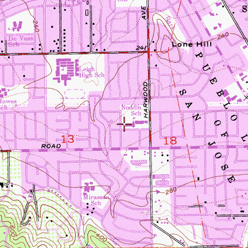 Topographic Map of Noddin Elementary School, CA