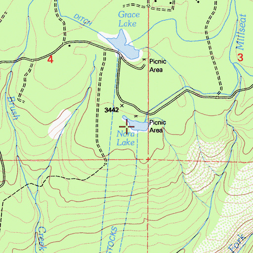 Topographic Map of Nora Lake, CA