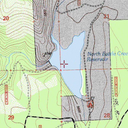 Topographic Map of North Battle Creek Reservoir, CA