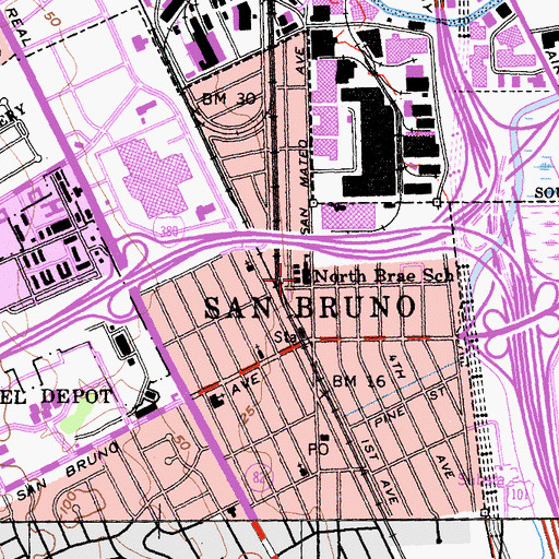 Topographic Map of North Brae School, CA