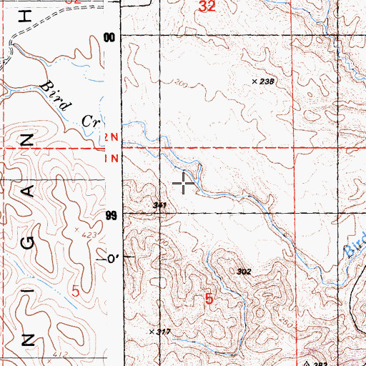 Topographic Map of North Fork Bird Creek, CA