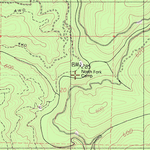 Topographic Map of North Fork Camp, CA