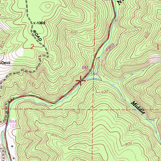 Topographic Map of North Fork Cottaneva Creek, CA