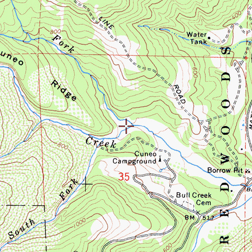 Topographic Map of North Fork Cuneo Creek, CA