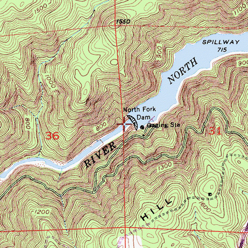 Topographic Map of North Fork Dam, CA