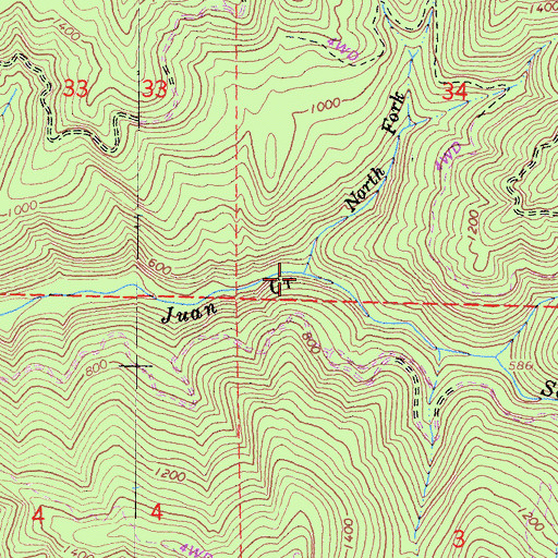 Topographic Map of North Fork Juan Creek, CA