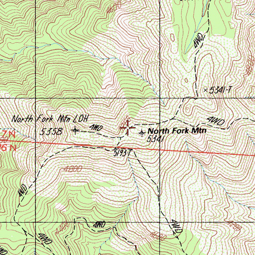 Topographic Map of North Fork Mountain, CA