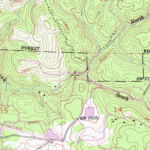 Topographic Map of North Fork One Eye Creek, CA