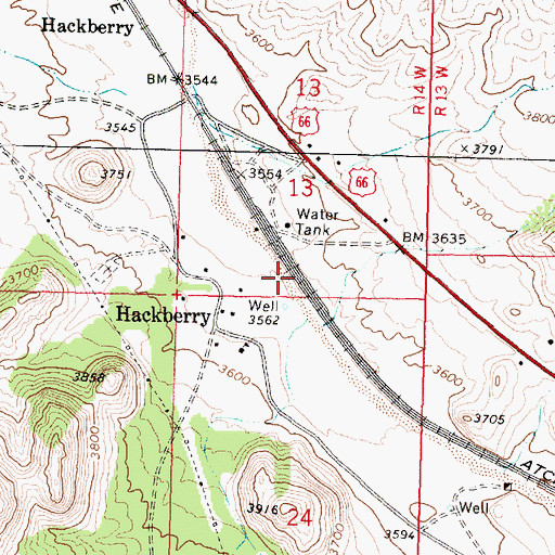 Topographic Map of Hackberry Railroad Station, AZ