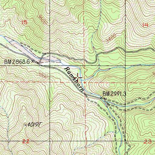 Topographic Map of North Fork Ramshorn Creek, CA