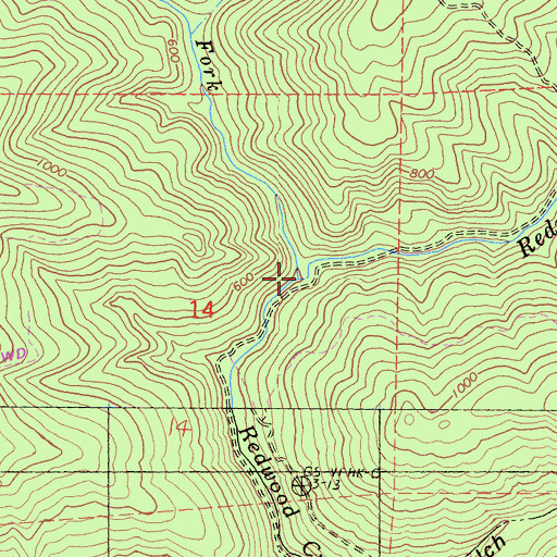 Topographic Map of North Fork Redwood Creek, CA