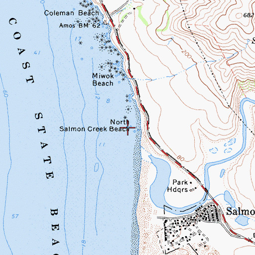 Topographic Map of North Salmon Creek Beach, CA