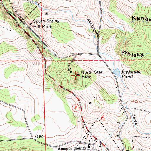 Topographic Map of North Star Mine, CA