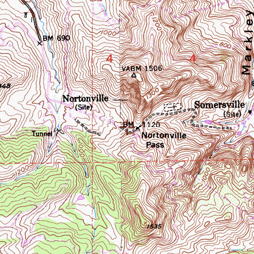 Topographic Map of Nortonville Pass, CA