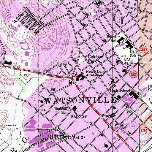 Topographic Map of Moreland Notre Dame School, CA