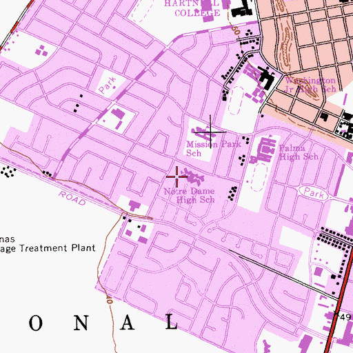 Topographic Map of Notre Dame High School, CA