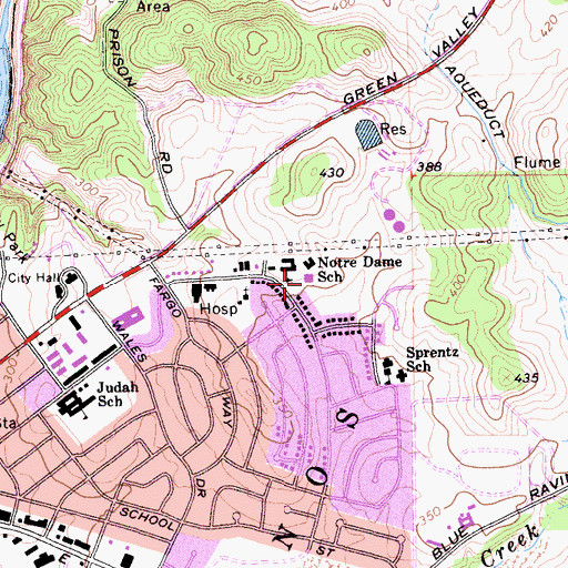 Topographic Map of Saint John Notre Dame School, CA