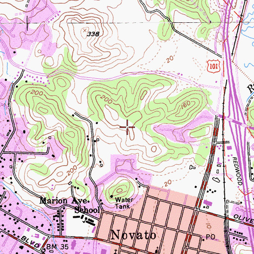 Topographic Map of Novato, CA