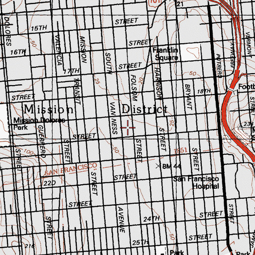 Topographic Map of John O'Connell Alternative High School, CA