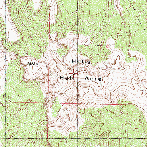 Topographic Map of Hells Half Acre, AZ