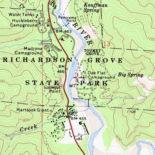 Topographic Map of Oak Flat Campground, CA