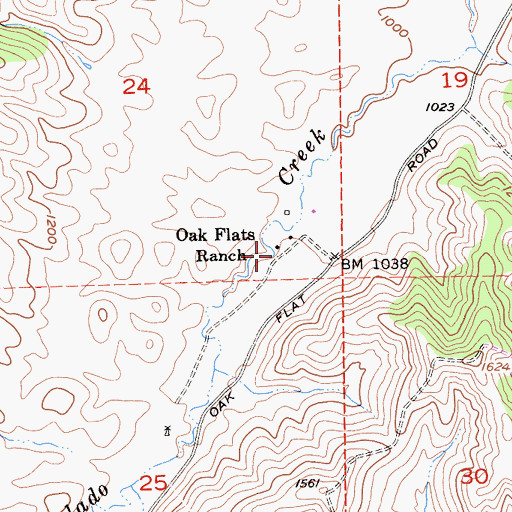 Topographic Map of Oak Flats Ranch, CA