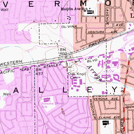 Topographic Map of Oak Knoll Cemetery, CA