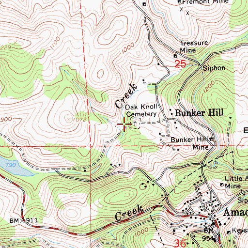 Topographic Map of Oak Knoll Cemetery, CA