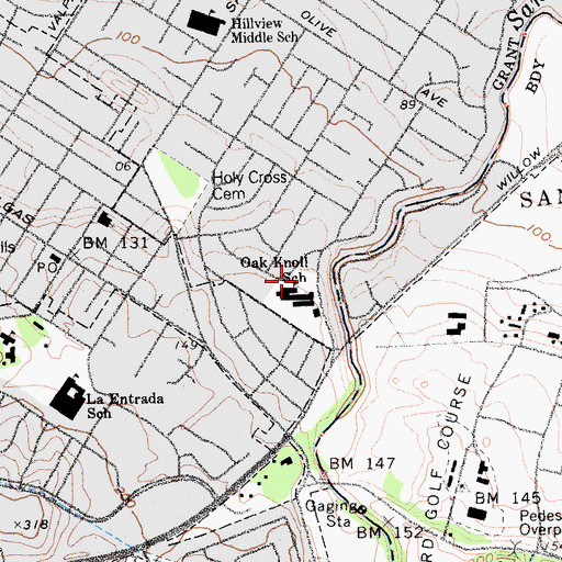 Topographic Map of Oak Knoll Elementary School, CA