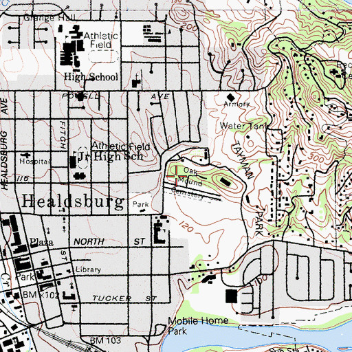 Topographic Map of Oak Mound Cemetery, CA