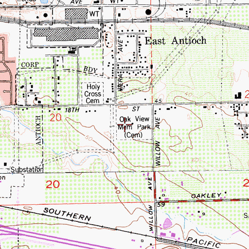 Topographic Map of Oak View Memorial Park, CA
