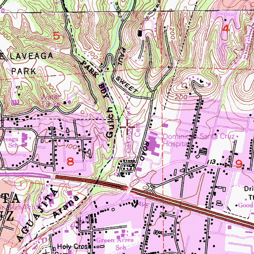 Topographic Map of Santa Cruz Memorial Cemetery and Oakwood Chapel, CA